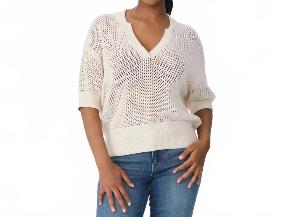 NEW KRIMSON KLOVER tansy short sleeve pointelle henley sweater in birch